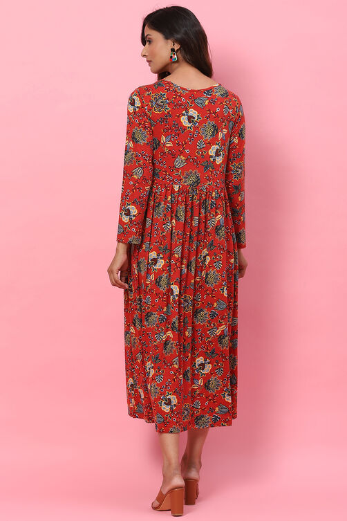 Red LIVA Flared Fusion Dress image number 4