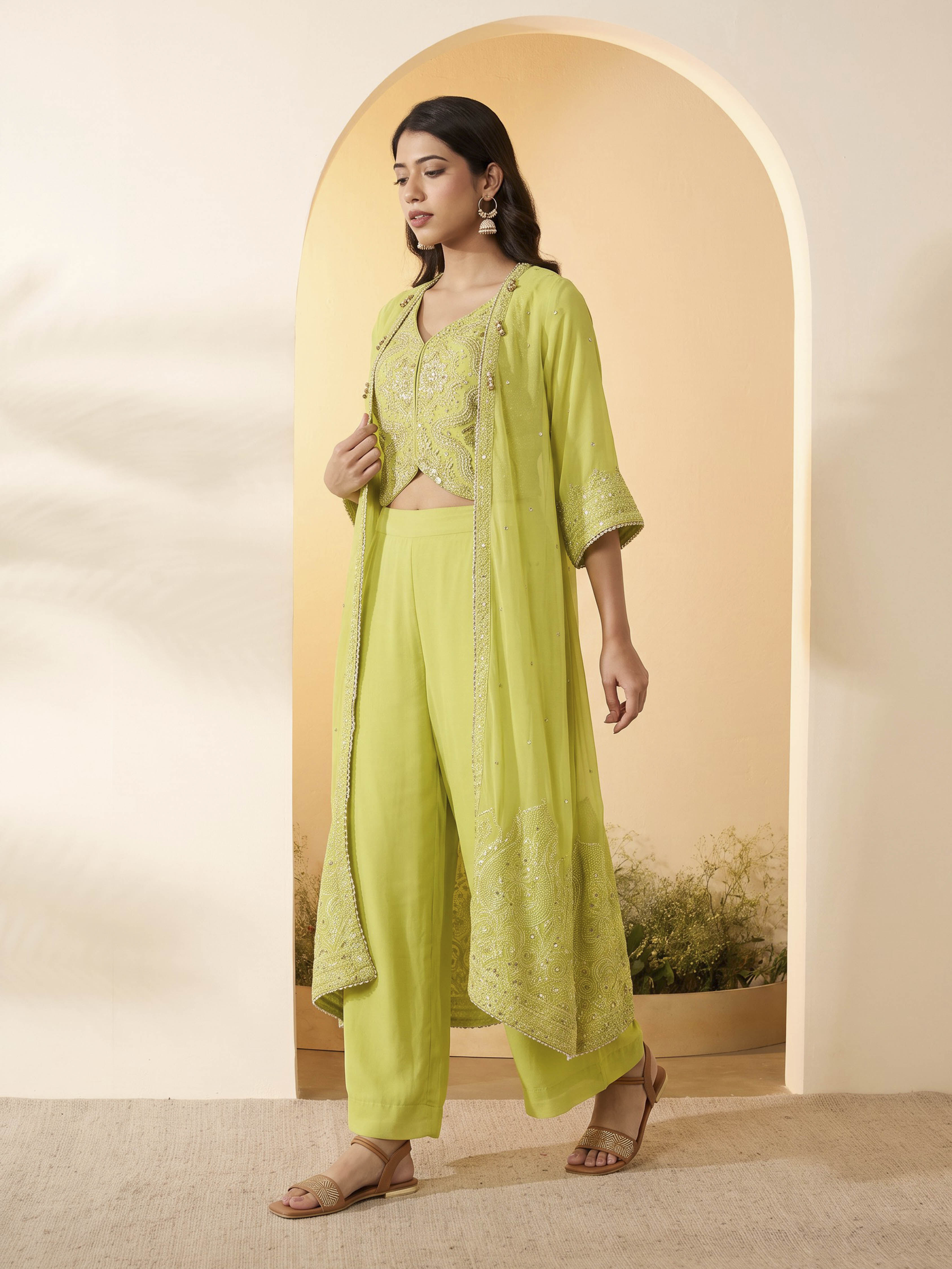 Yellow Poly Georgette Regular Fusion Set image number 2