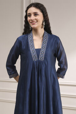 Blue Chanderi Gathered Dyed Suit Set image number 1