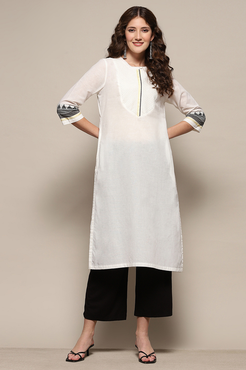 White Chanderi Straight Kurta image number 0