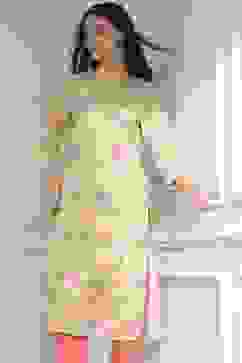 Yellow Cotton Blend Printed Straight Kurta image number 6