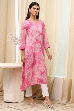 Onion Pink Viscose Rayon Straight Kurta image number 4