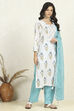 Blue Cotton Unstitched Suit Set image number 6