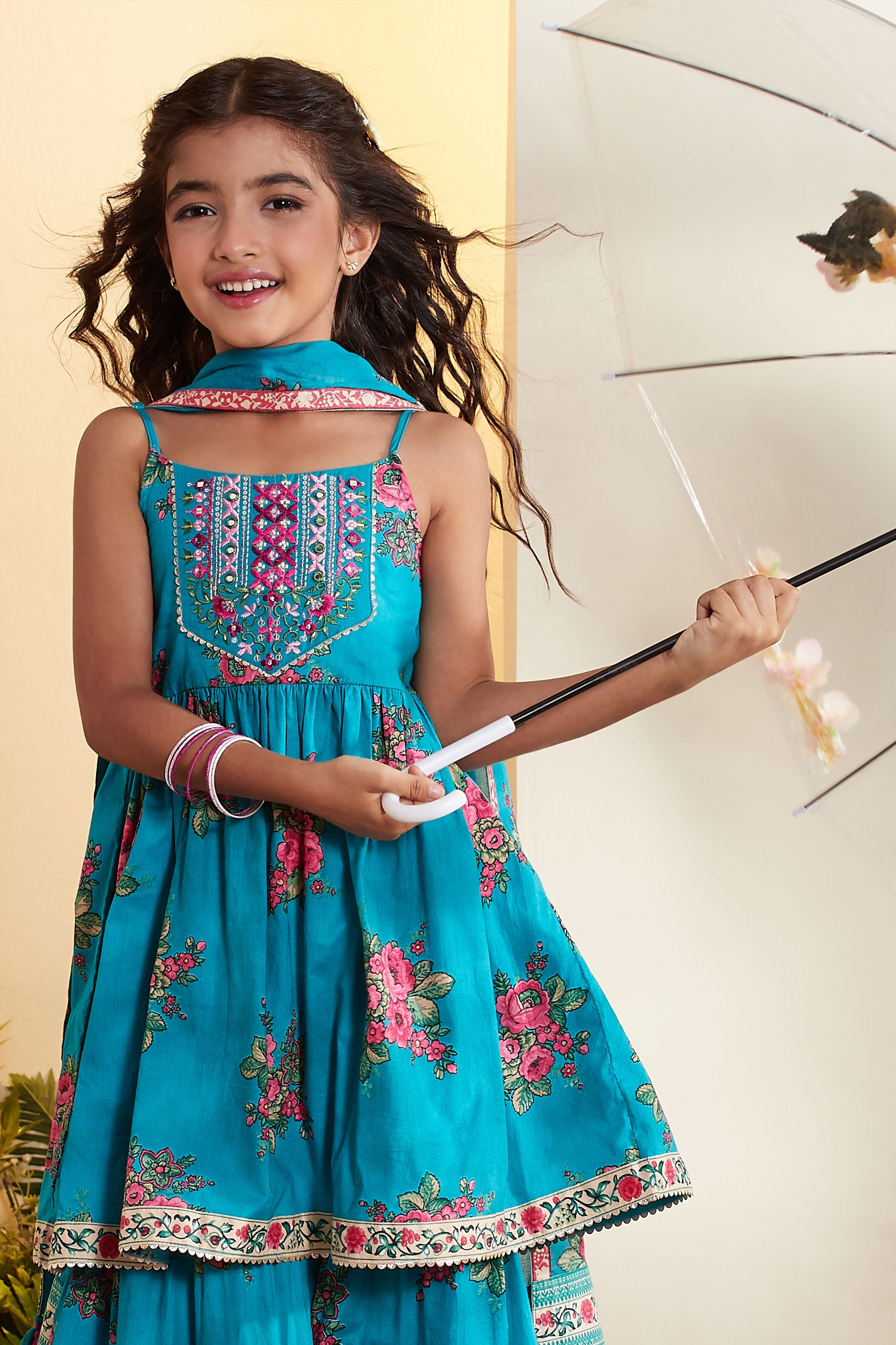 Blue Cotton Peplum Suit Set image number 1