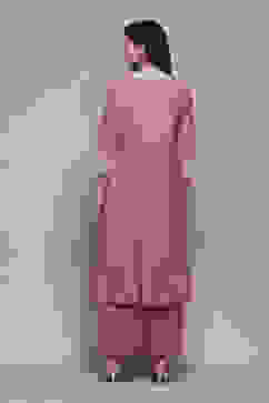 Pink Cotton Blend Straight Kurta Palazzo Suit Set image number 5