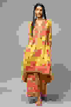 Yellow Rayon Asymmetric Kurta Palazzo 2 Piece Set image number 6