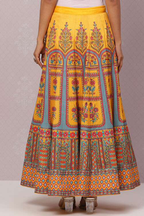 Yellow Flared Art Silk Skirts image number 5