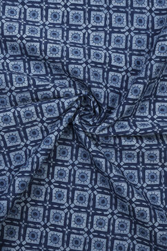 Indigo Cotton Screen Print Unstitched Suit Set image number 2