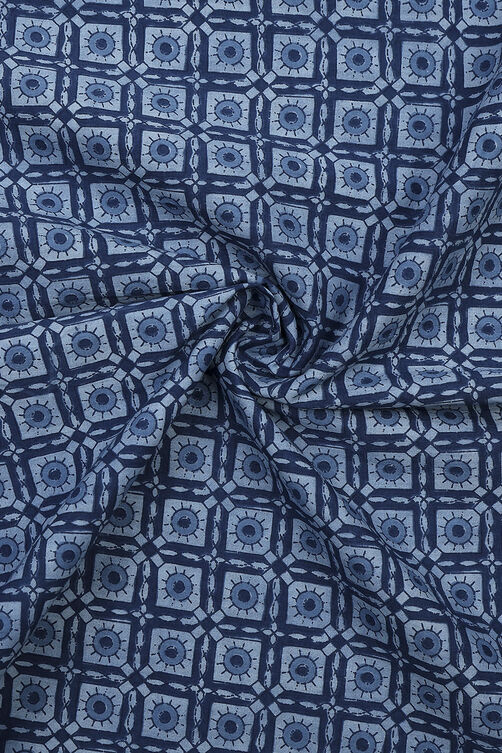 Indigo Cotton Screen Print Unstitched Suit Set image number 2