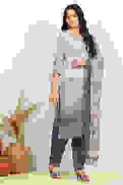 Blue Linen Printed Unstitched Suit Set image number 6