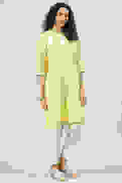 Yellow Art Silk Straight Embroidered Kurta image number 3