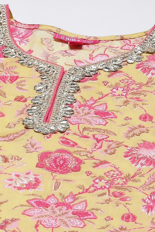Yellow & Pink Cotton Lehenga Set image number 1