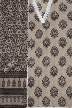 Brown Cotton Screen Print Unstitched Suit Set image number 1
