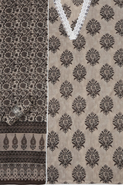 Indigo Cotton Screen Print Unstitched Suit Set image number 1
