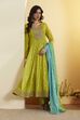Llime Green Poly Chinnon Anarkali Suit Set