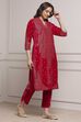 Pink Polyester Straight Printed Kurta Pants Set image number 5