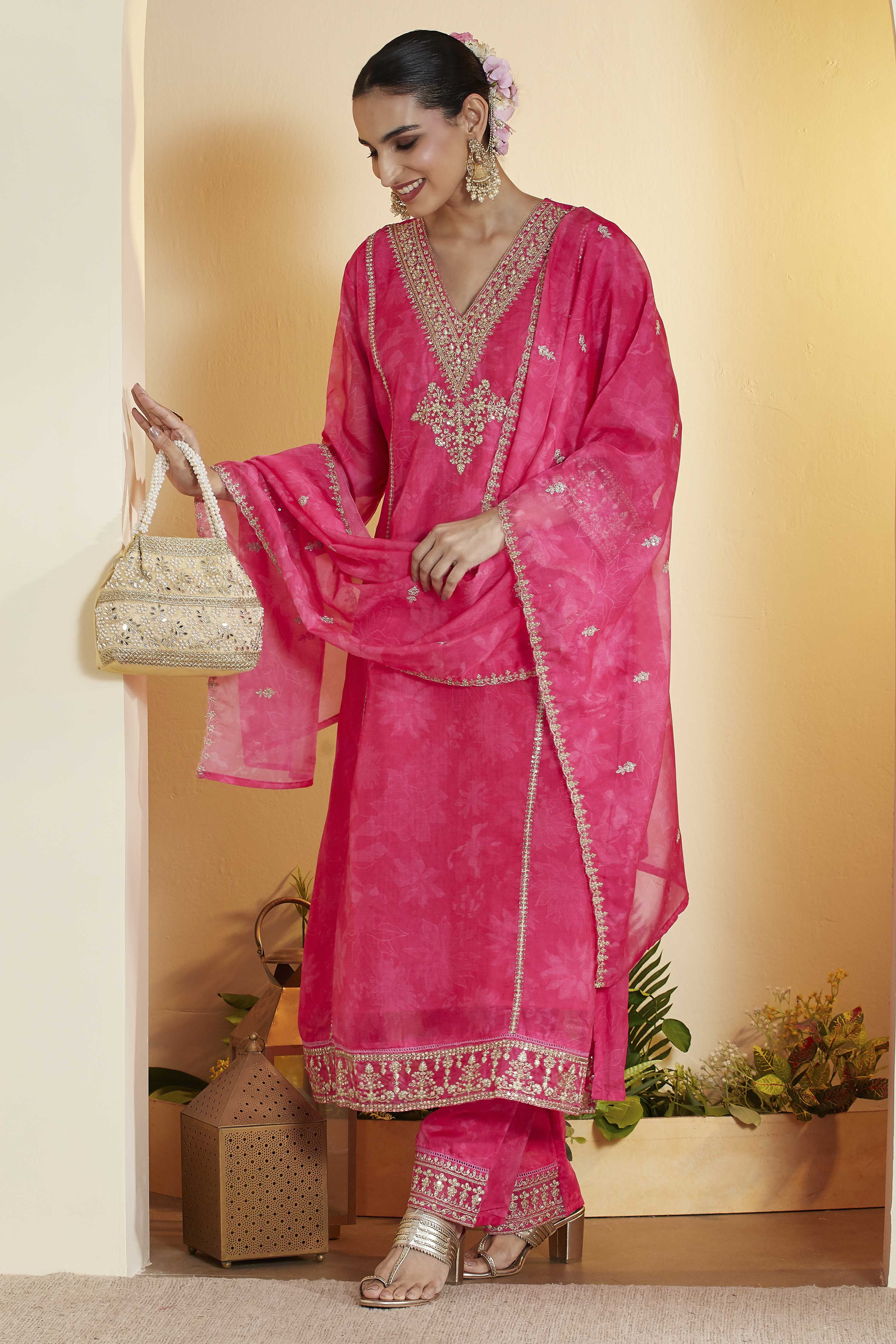 Pink Polyester Straight Suit Set image number 0