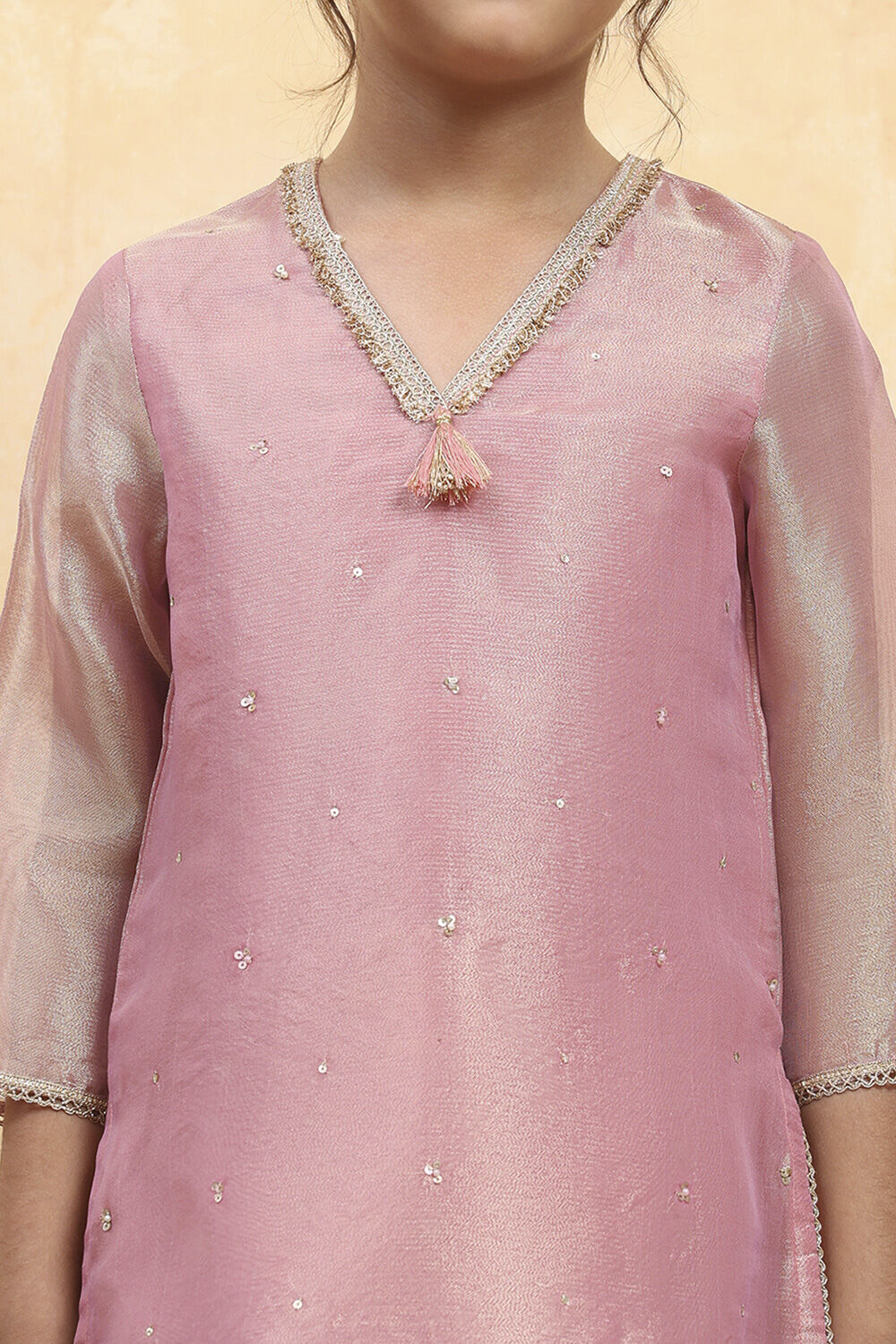 Baby Pink Tissue Solid Straight Suit Set image number 1