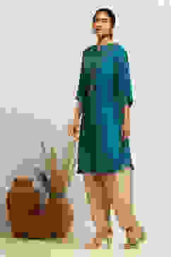 Emerald Green Straight Regular Fit Festive Kurta image number 2