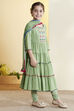 Green Solid Tiered Cotton Kurta Set image number 4