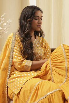 Ochre Yellow Embroidered Straight Suit Set image number 0