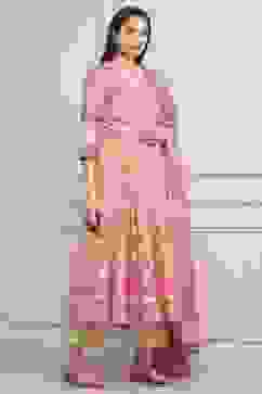 Pink Cotton Printed Anarkali Suit Set image number 5