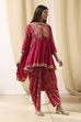 Fuchsia Viscose Floral Printed Peplum Suit Set image number 5