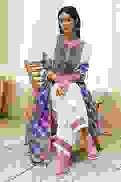 Off-White and Blue Straight Suit Set image number 0