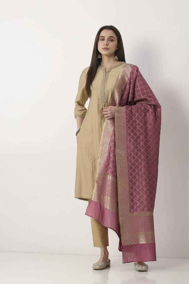 BIBA Onion Pink Art Silk Dupatta in Onion Pink