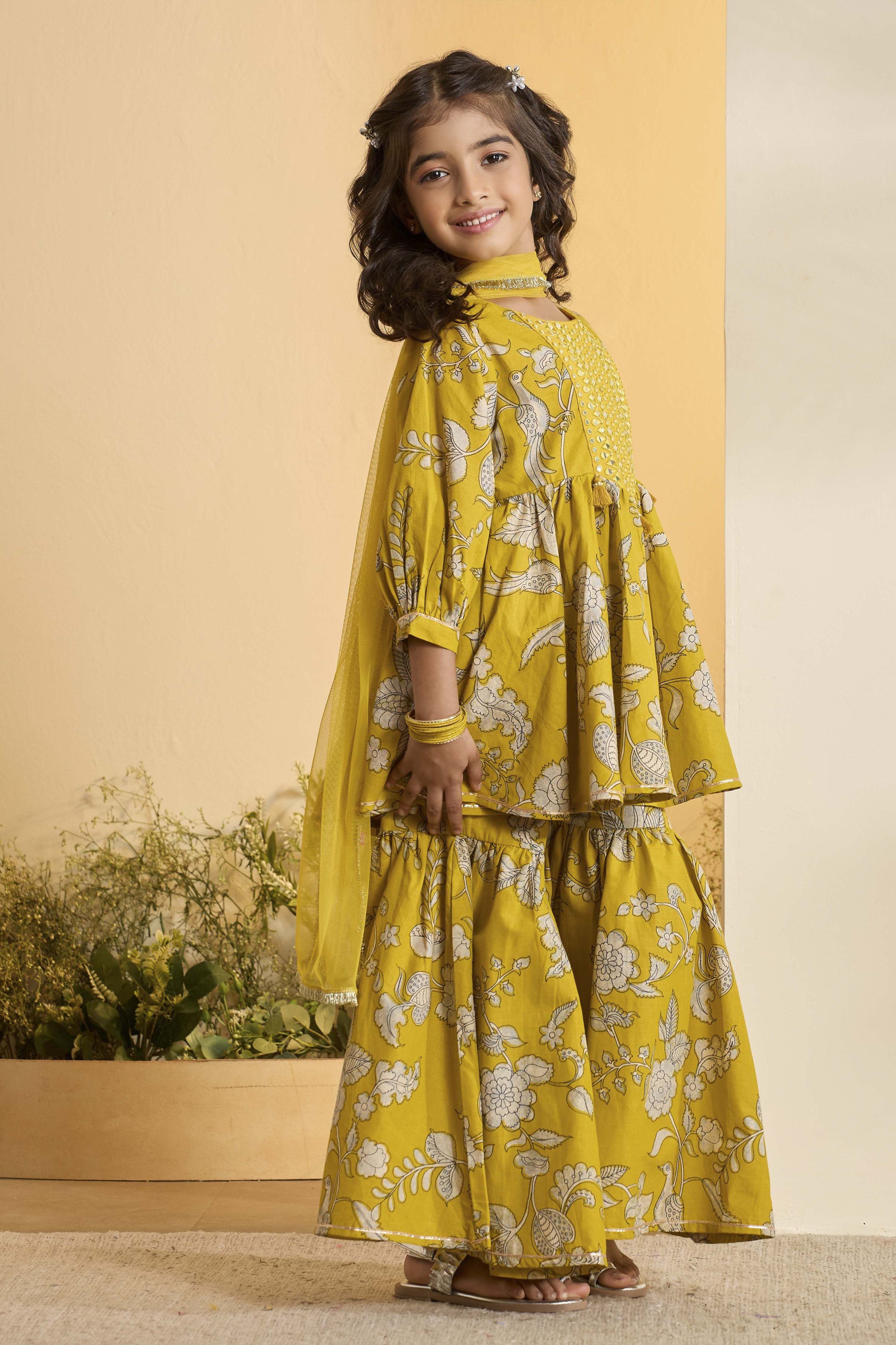Yellow Cotton Floral Peplum Kurta Set image number 5