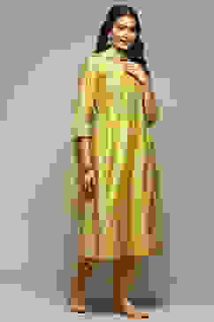 Lime Green Cotton Blend Layered Kurta Suit Set image number 7