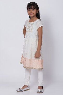 Off White Cotton A-Line Kurta Churidar Suit Set image number 2