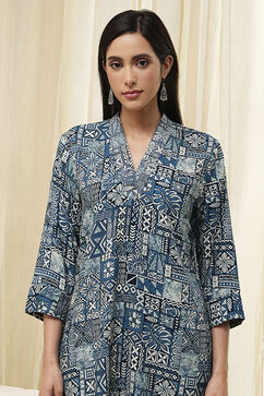Teal Printed Straight Short Kurta image number 1