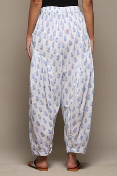 White Blue Cotton Printed Relaxed Salwar image number 4