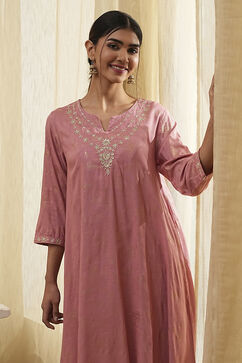 Dull Pink Printed Asymmetric Kurta image number 6