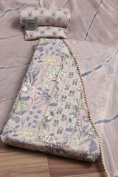Purple Cotton Printed Embroidered Unstitched Suit Set image number 0