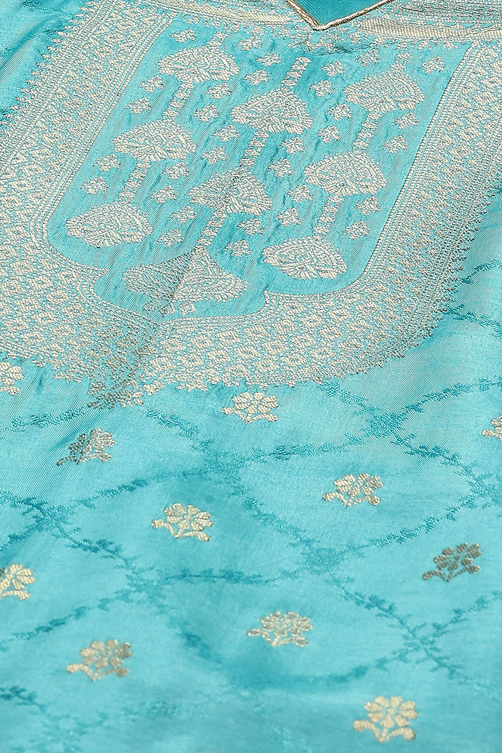 Green Cotton Blend Unstitched Suit Set image number 2