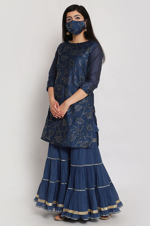 Blue Art Silk Short Yarndyed Kurti image number 0