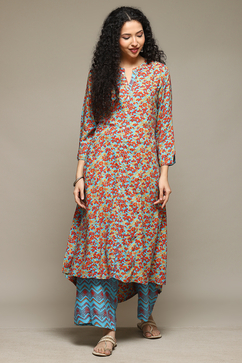 Sky Blue Rayon Straight Kurta Palazzo Suit Set image number 6