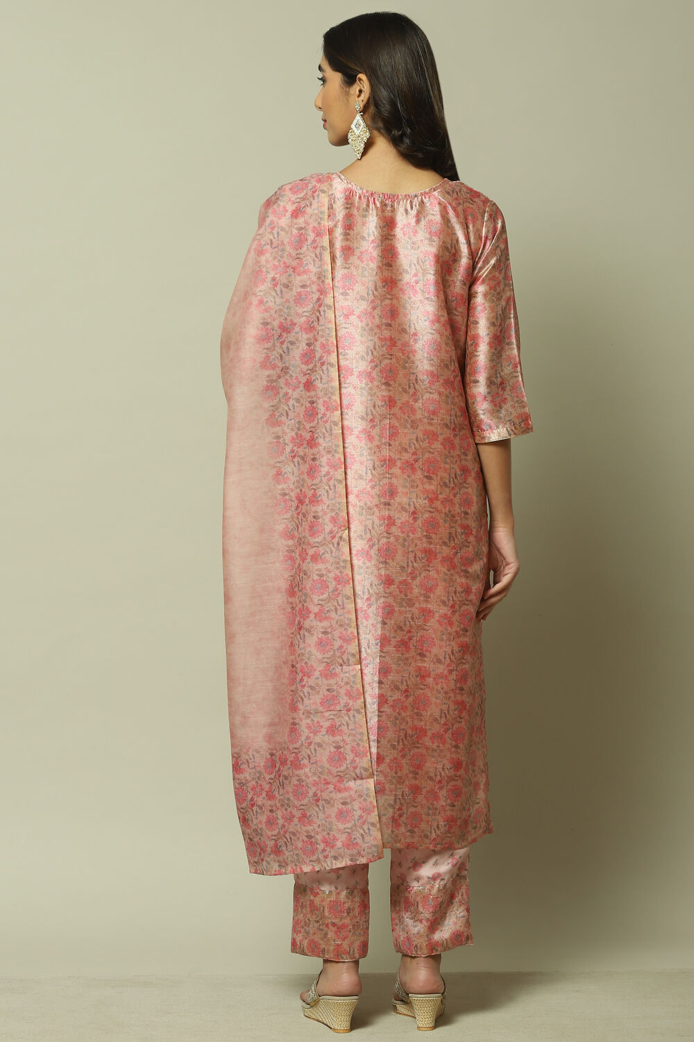 Pink Cotton Digital Print Unstitched Suit Set image number 2