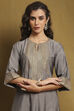 Grey Yarn-Dyed Festive Kalidar Kurta image number 1