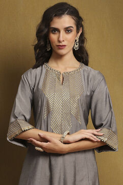 Grey Yarn-Dyed Festive Kalidar Kurta image number 1