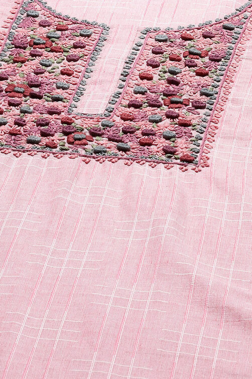 Pink Cotton Embroidered Unstitched Suit set image number 2