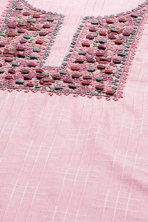 Pink Cotton Embroidered Unstitched Suit set image number 2