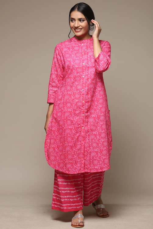 Yellow Cotton Straight Kurta Palazzo Suit Set image number 6