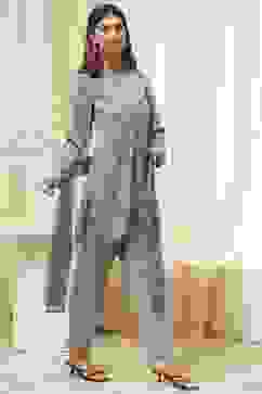 Grey Art Silk Straight Suit Set image number 5