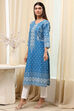 Blue Cotton Printed Straight Kurta image number 2
