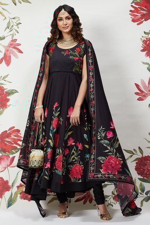Rohit Bal Beige Cotton Silk Flared Printed Suit Set image number 7