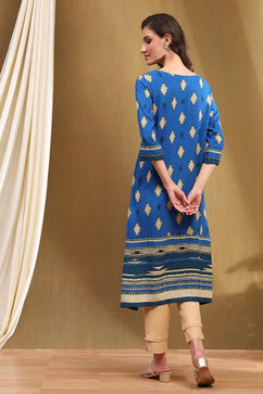 Blue Liva Geometric Printed Straight Kurta image number 3