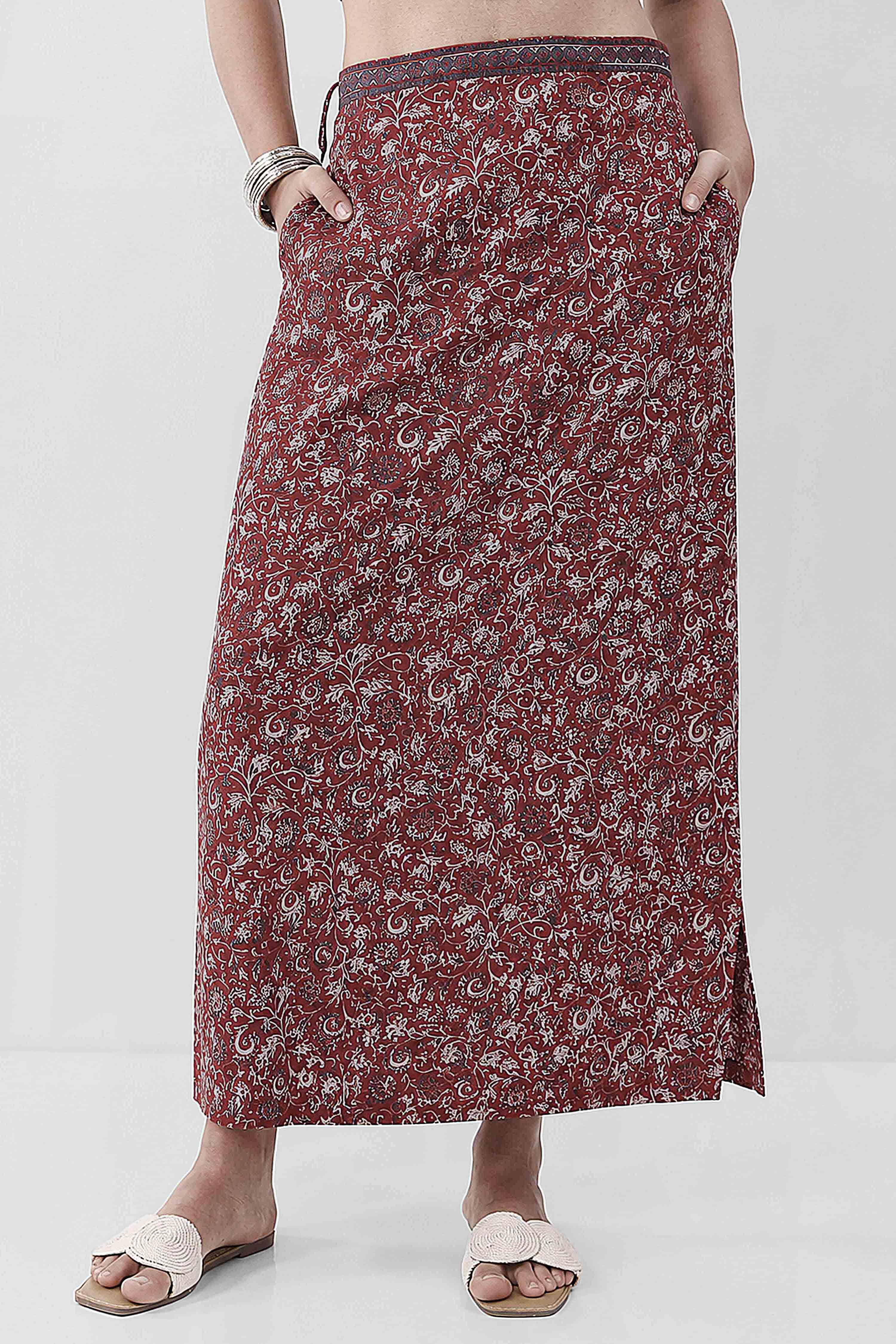 Rust Cotton Printed Skirt image number 3